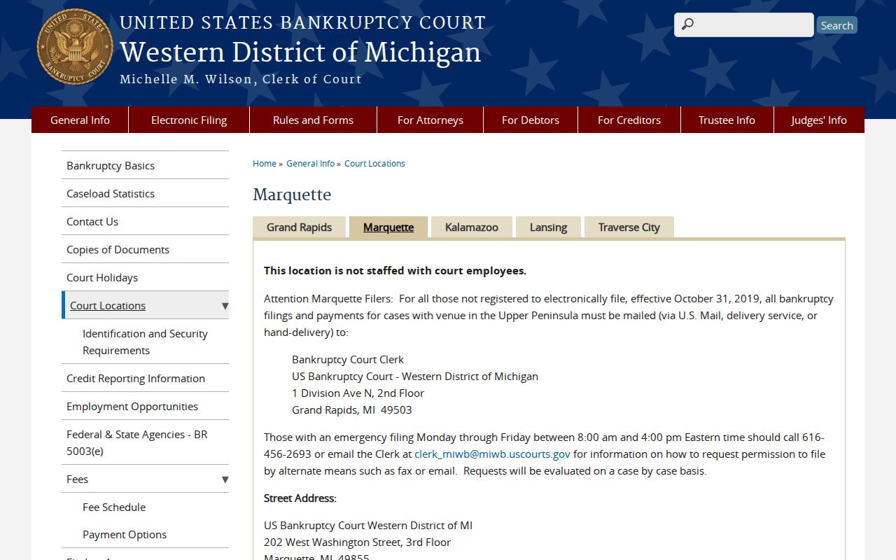 Marquette County court records federal bankruptcy Marquette location