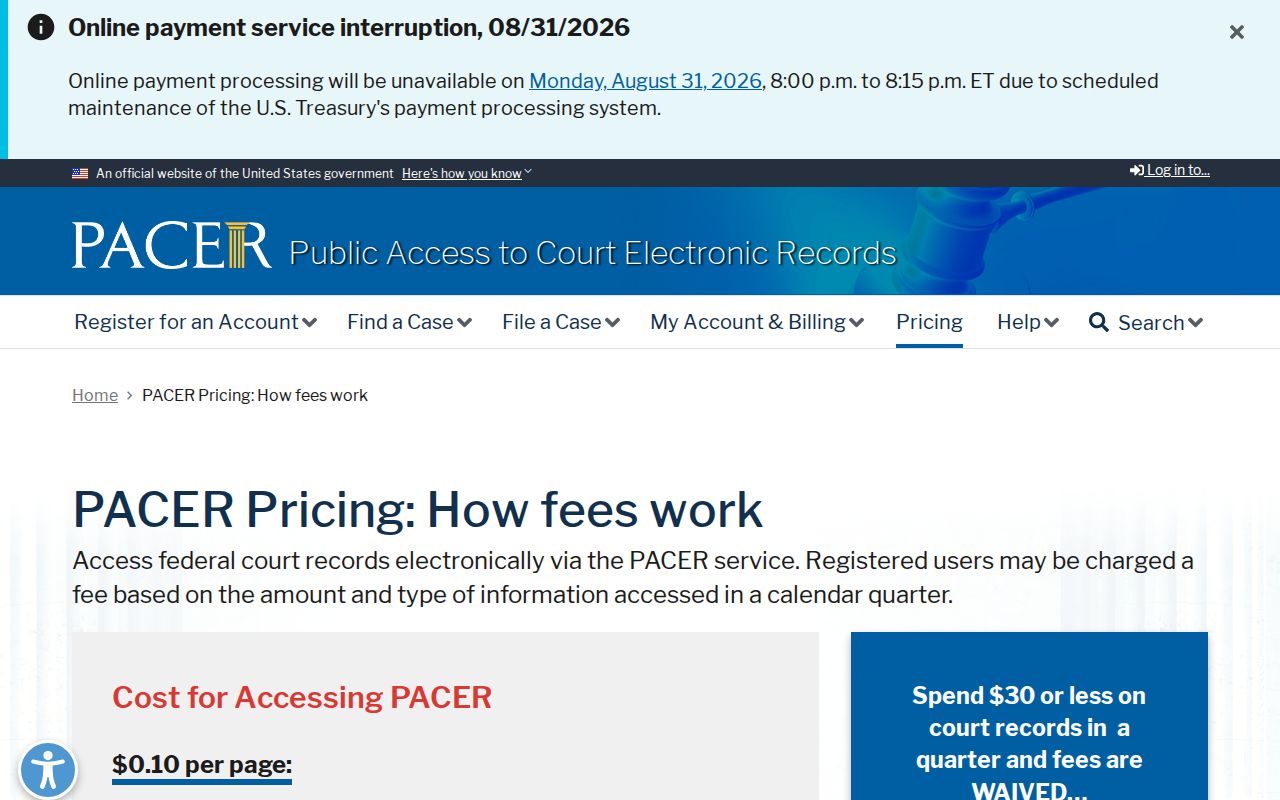 Marquette County court records PACER federal pricing information
