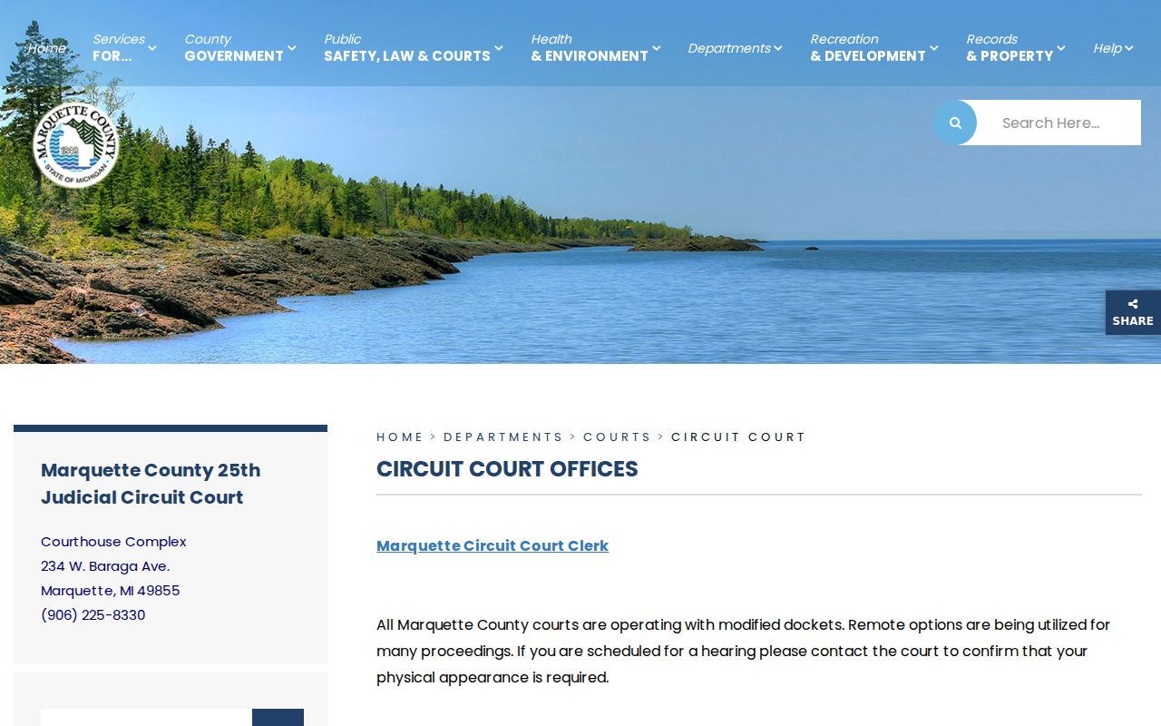 Marquette County court docket Circuit Court calendar information