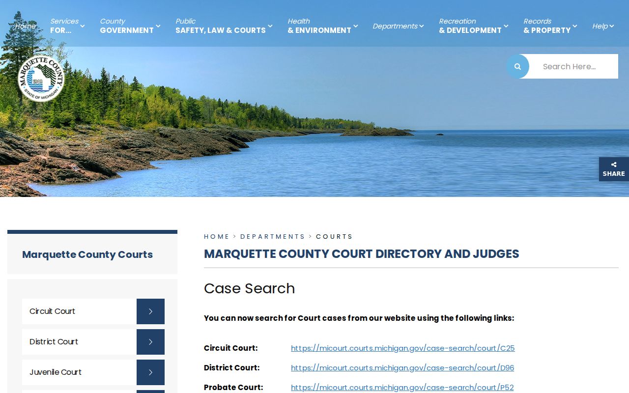 Marquette County court docket directory and court search links