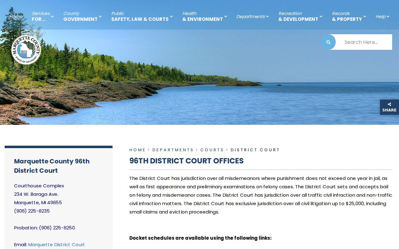 Marquette County court docket 96th District Court information