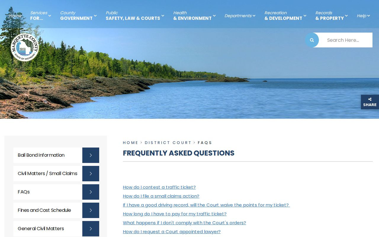 Marquette traffic court records District Court hearing FAQ