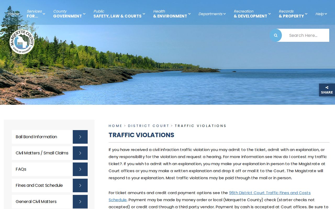 Marquette traffic court records county response instructions